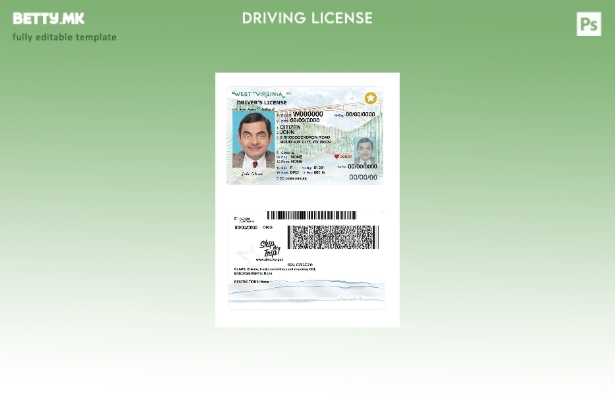 Модерен стил на шаблон за возачка дозвола од САД Западна Вирџинија